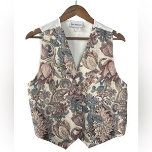 Vintage Laurelle Floral Tapestry Vest Cream Pink Green Size Large